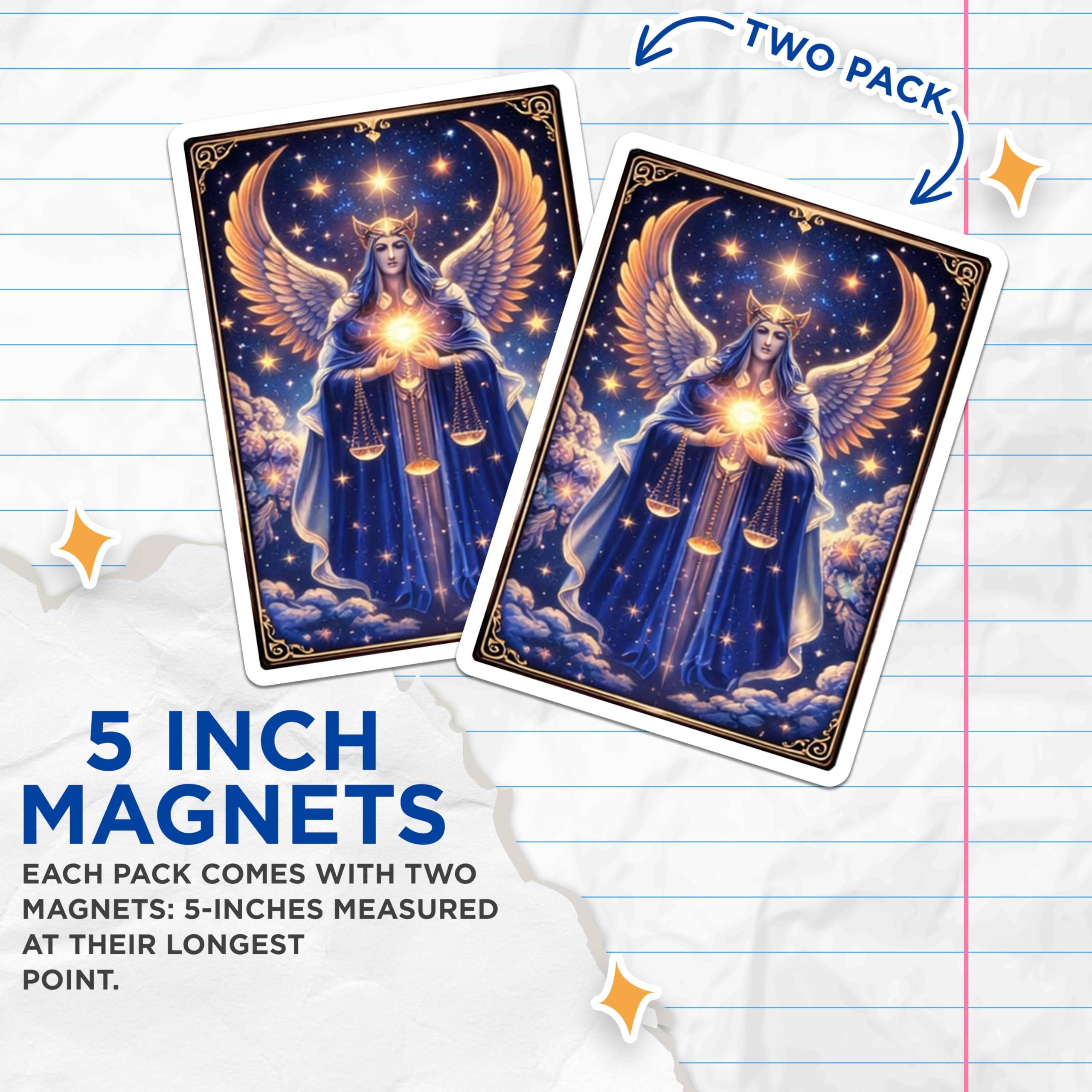 (2 Pack) Libra Zodiac Sign Magnets - Angel Astrology Theme - Balance Scale Celestial Decor - 5" On Longest Side - Premium Magnet - for Cars, Refrigerators, Toolboxes, Lockers - Made in USA - MAG14524