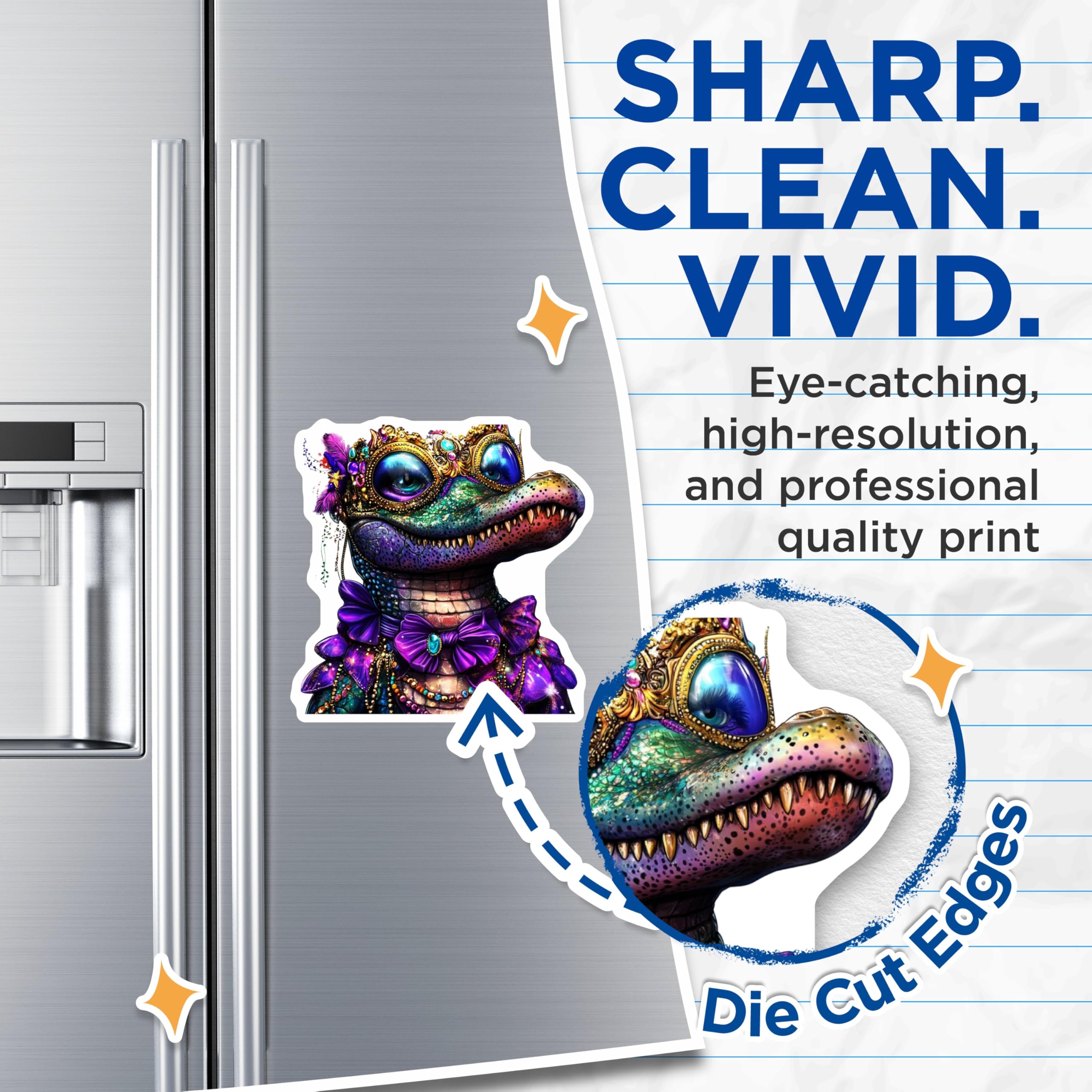 (2 Pack) Alligator Magnets - Mardi Gras Alligator - Decorative Refrigerator Magnets - 5" On Longest Side - Premium Magnet - for Cars, Refrigerators, Toolboxes, Lockers - Made in USA - MAG15846