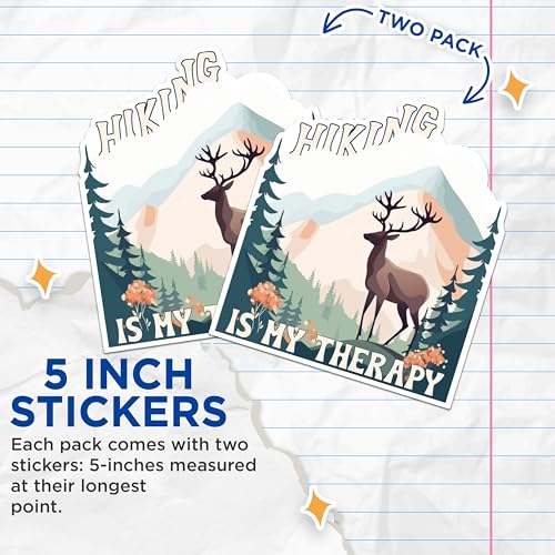 (2 Packs) Hiking is My Therapy Stickers - Hiker Hiking Nature Outdoorsman Decals - 5 Inches On Longest Side - Premium Vinyl Decal - Sticks to Any Smooth Flat Surface - Made in USA - BMCS2479