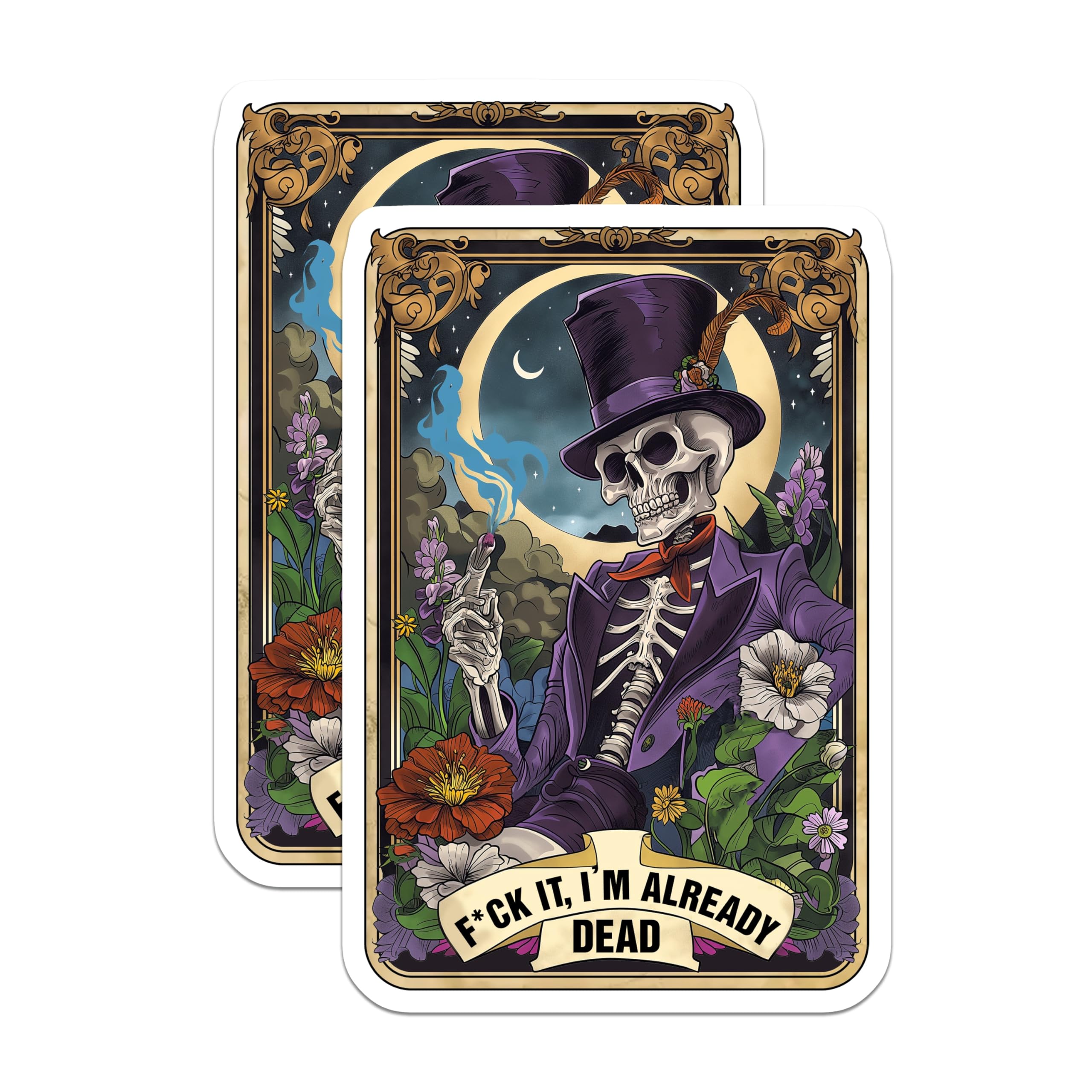 (2 Pack) F*ck It I'm Already Dead Magnets - Sarcastic Skeleton Art - Gothic Dark Humor Decor - 5 Inches On Longest Side - Thick Durable Magnet - Made in USA - MAG25637