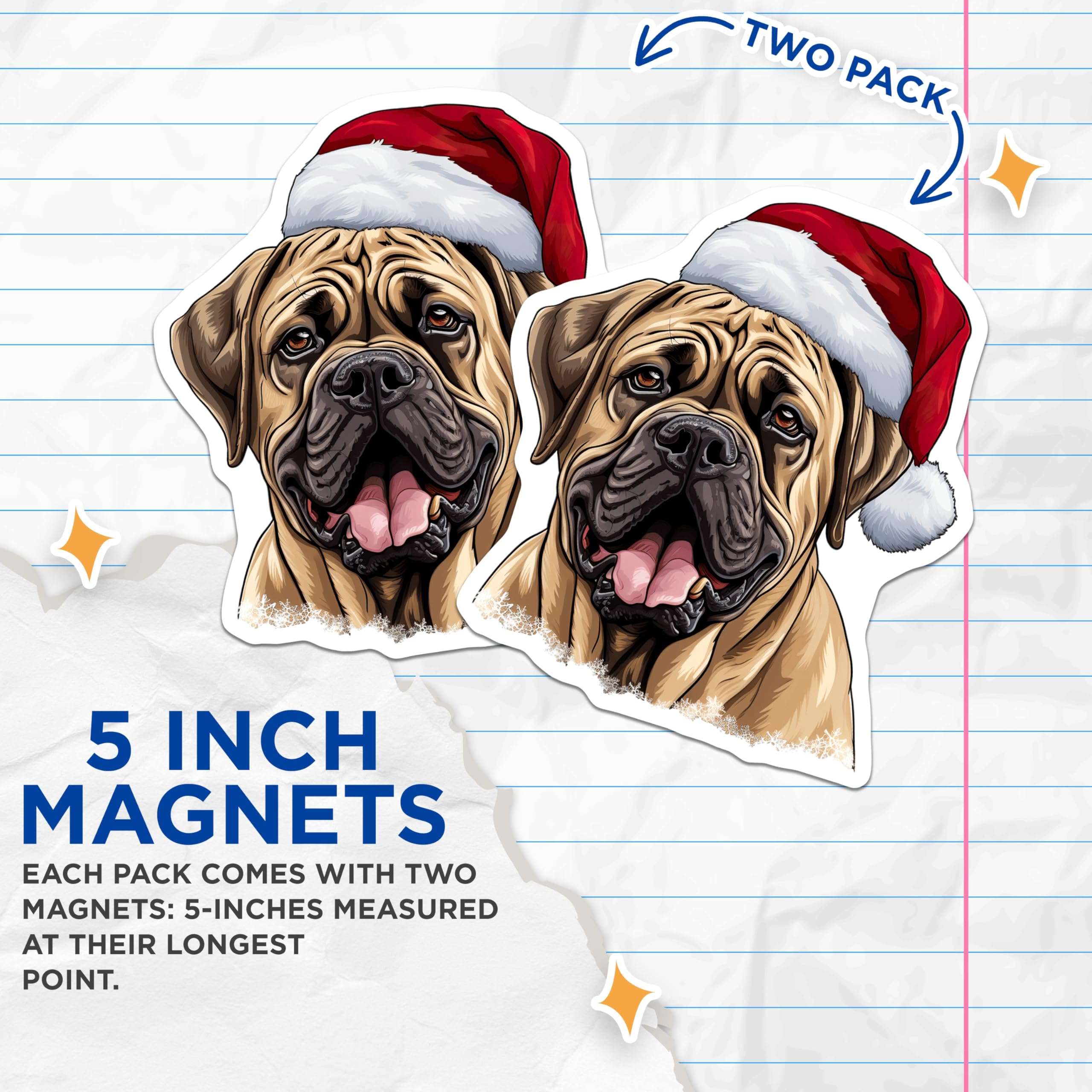(2 Pack) Christmas Dog Magnets - Santa Hat Mastiff - Festive Pet Decor - 5 Inches On Longest Side - Thick Durable Magnet - Made in USA - MAG25047