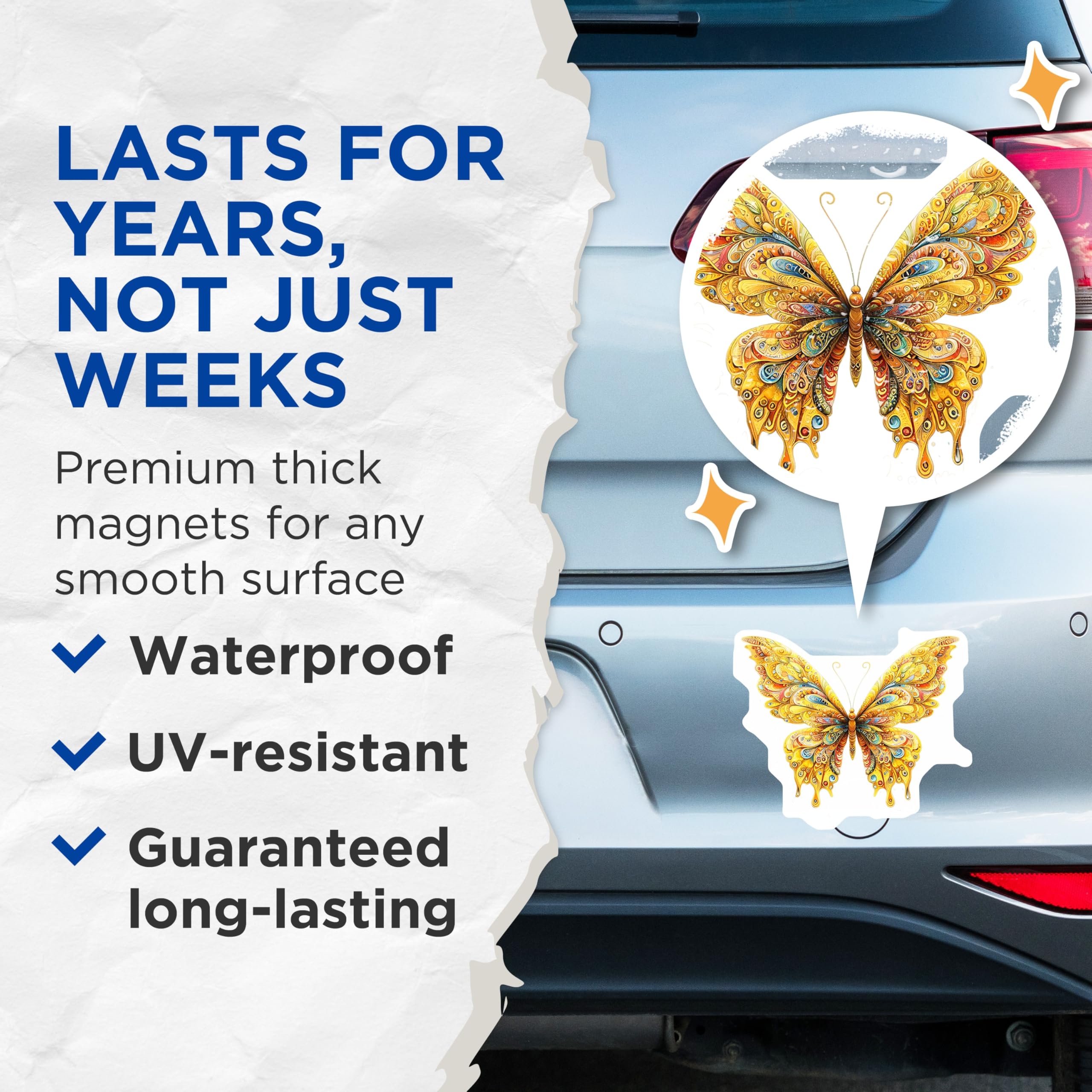 (2 Pack) Butterfly Magnets - Decorative Fridge Magnets - Artistic Butterfly Decor - 5" On Longest Side - Premium Magnet - for Cars, Refrigerators, Toolboxes, Lockers - Made in USA - MAG14275