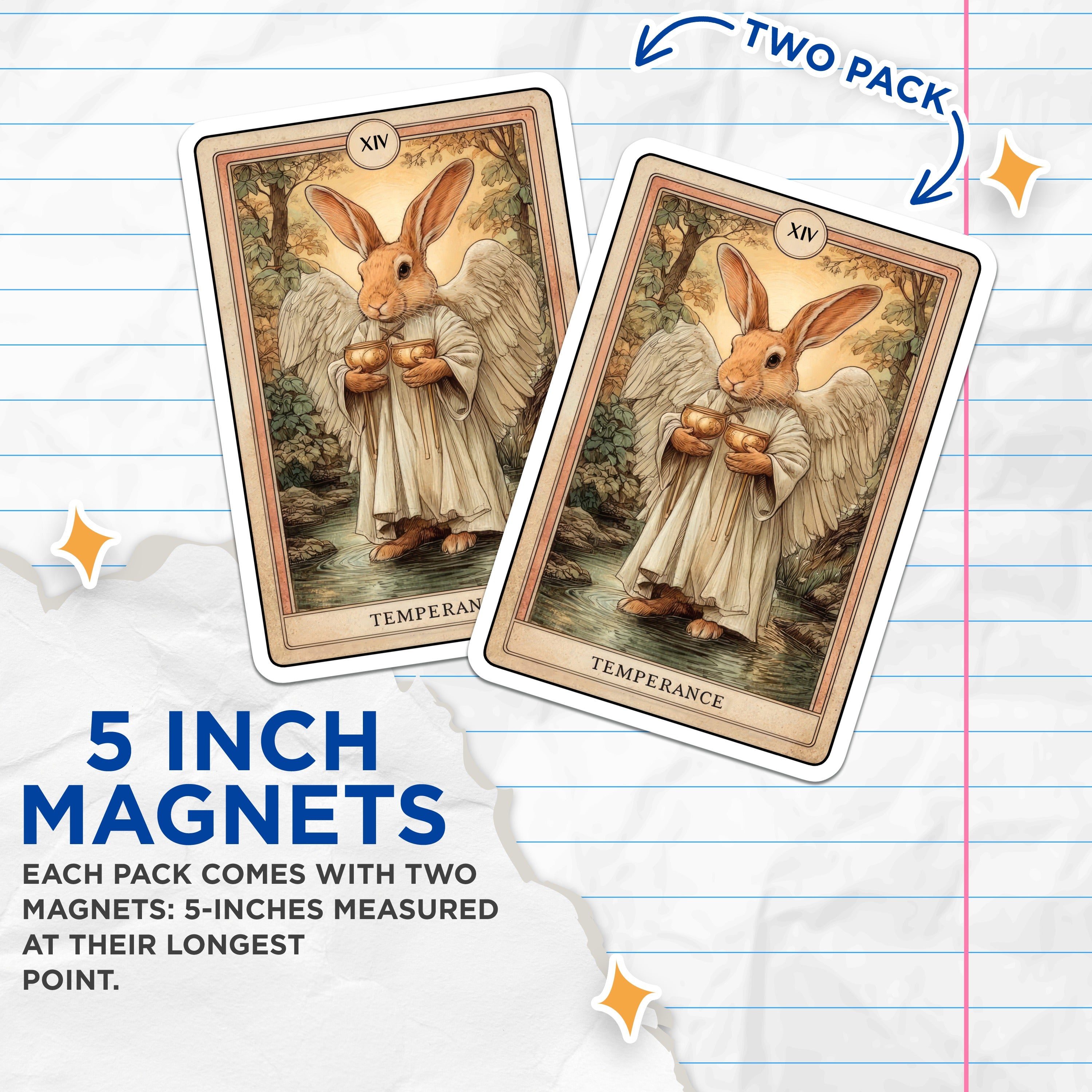 (2 Pack) Temperance Tarot Card Magnets - Mystical Rabbit Decor - Whimsical Angel Animal Artwork - 5 Inches On Longest Side - Thick Durable Magnet - Made in USA - MAG39198