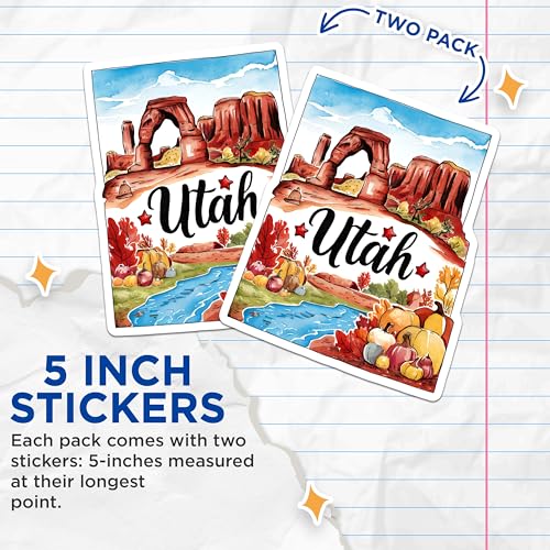 (2 Pack) Utah Landscape Stickers - State Souvenir - Scenic Travel Decal - 5" On Longest Side - Sticks to Smooth Flat Surfaces - Made in USA - BMCS6309