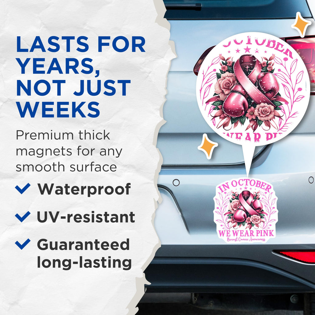 (2 Pack) Breast Cancer Awareness Magnets - Pink Ribbon Magnet - We Wear Pink Support - 5" On Longest Side - Premium Magnet - for Cars, Refrigerators, Toolboxes, Lockers - Made in USA - MAG16905