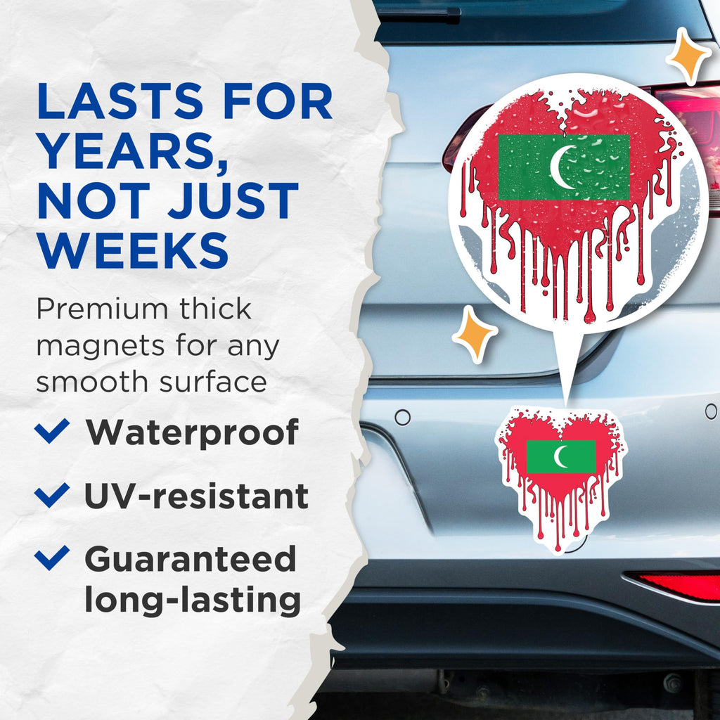 (2 Pack) Maldives Flag Magnets - Splatter Heart - Country Pride Decoration - 5" On Longest Side - Premium Magnet - for Cars, Refrigerators, Toolboxes, Lockers - Made in USA - MAG18821