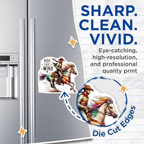 (2 Pack) Ride Like The Wind Magnets - Wild West Theme - Cowboy Horse Rider Art - 5" On Longest Side - for Cars, Fridges, Toolboxes - Made in USA - MAG6920
