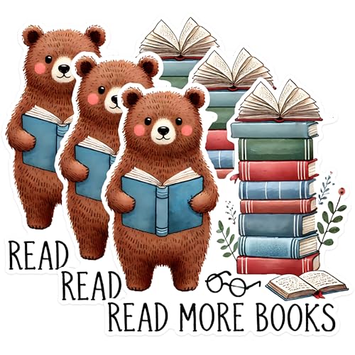 (3 Pack) Read More Books Decals - Bear Reader Stickers - Laptop Decal - 3 Inches On Longest Side - Easy Peel & Apply - Made in USA - 3MCS1565