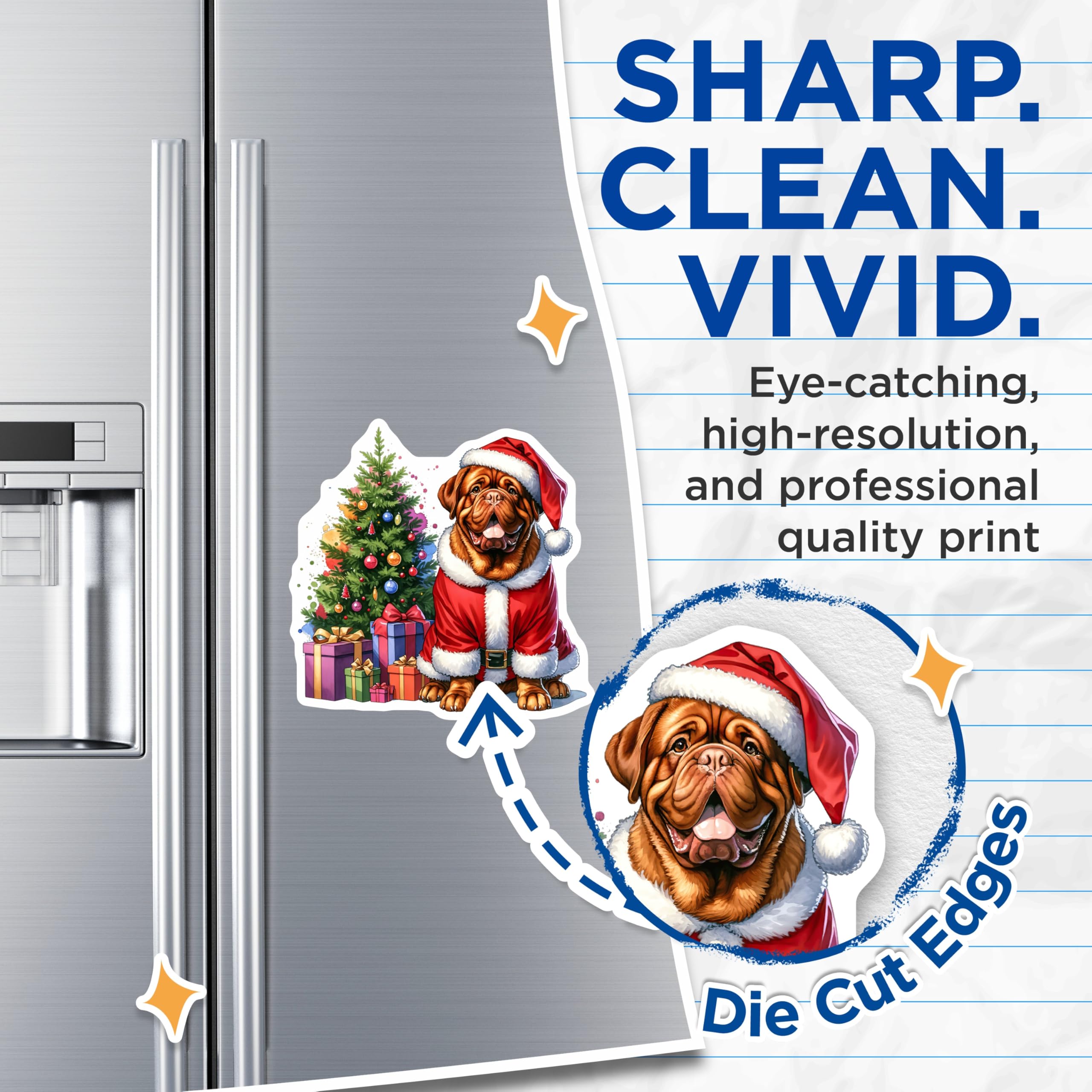(2 Pack) Dogue de Bordeaux Christmas Magnets - Santa Dog Holiday Decor - Pet Lover Xmas Present - 5 Inches On Longest Side - Thick Durable Magnet - Made in USA - MAG26045