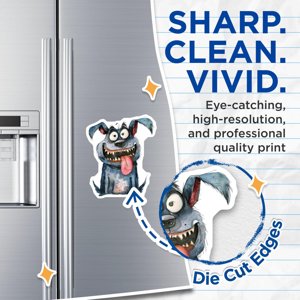 (2 Pack) Funny Dog Magnets - Watercolor Cartoon Pet - Quirky Animal Art - Happy Dog Lover Decor - 5 Inches On Longest Side - Thick Durable Magnet - Made in USA - MAG30074