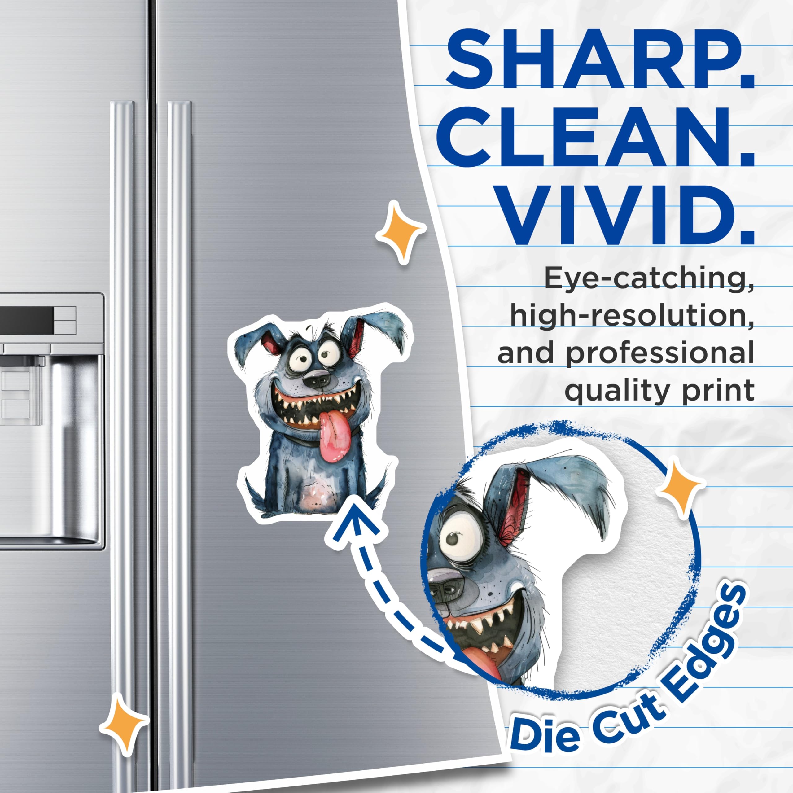 (2 Pack) Funny Dog Magnets - Watercolor Cartoon Pet - Quirky Animal Art - Happy Dog Lover Decor - 5 Inches On Longest Side - Thick Durable Magnet - Made in USA - MAG30074