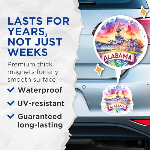 (2 Pack) Alabama Battleship Magnets - Historical Landmark - 5" On Longest Side - for Cars, Fridges, Toolboxes - Made in USA - MAG6771
