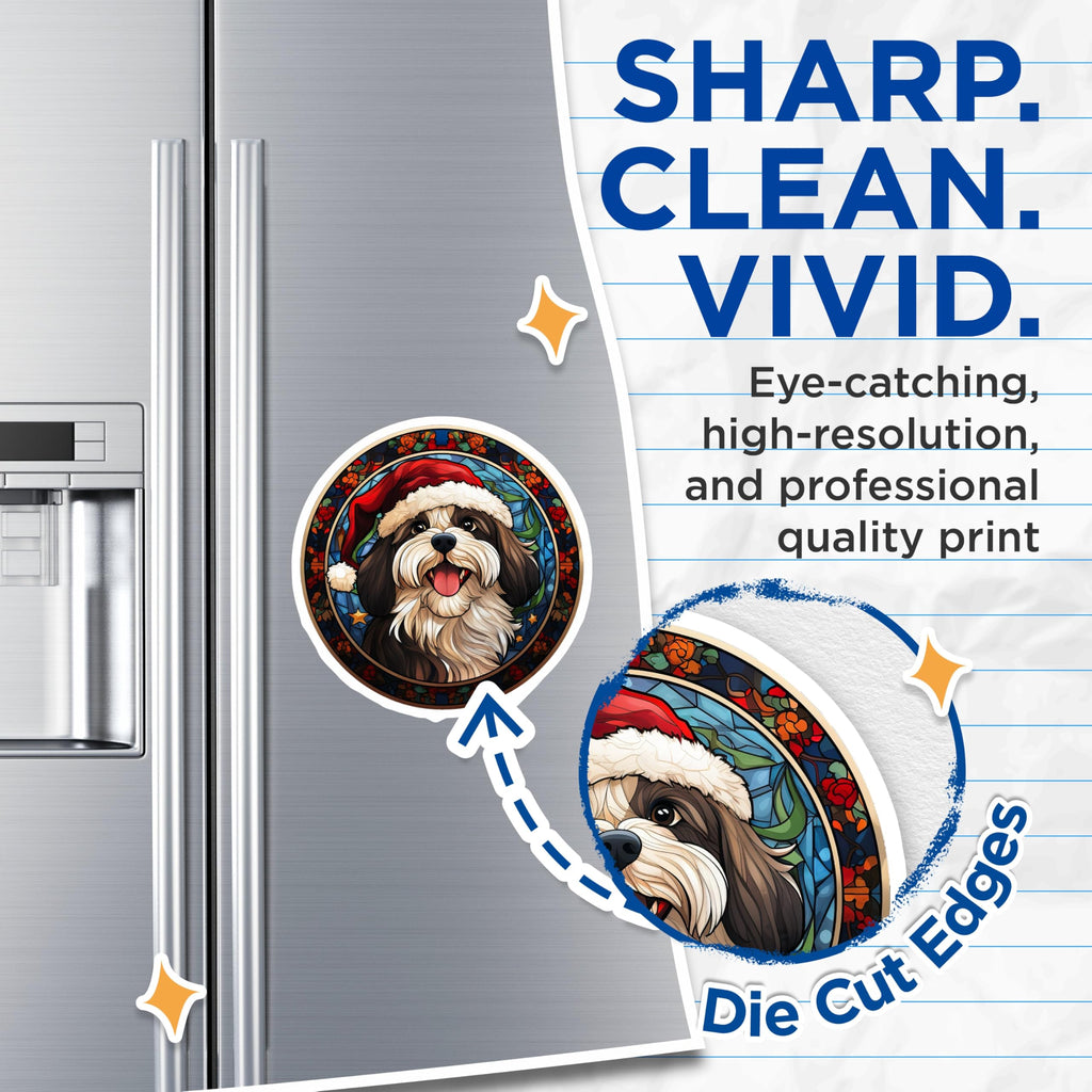 (2 Pack) Christmas Dog Magnets - Stained Glass Pet Decor - Holiday Dog Lover Present - 5 Inches On Longest Side - Thick Durable Magnet - Made in USA - MAG29870