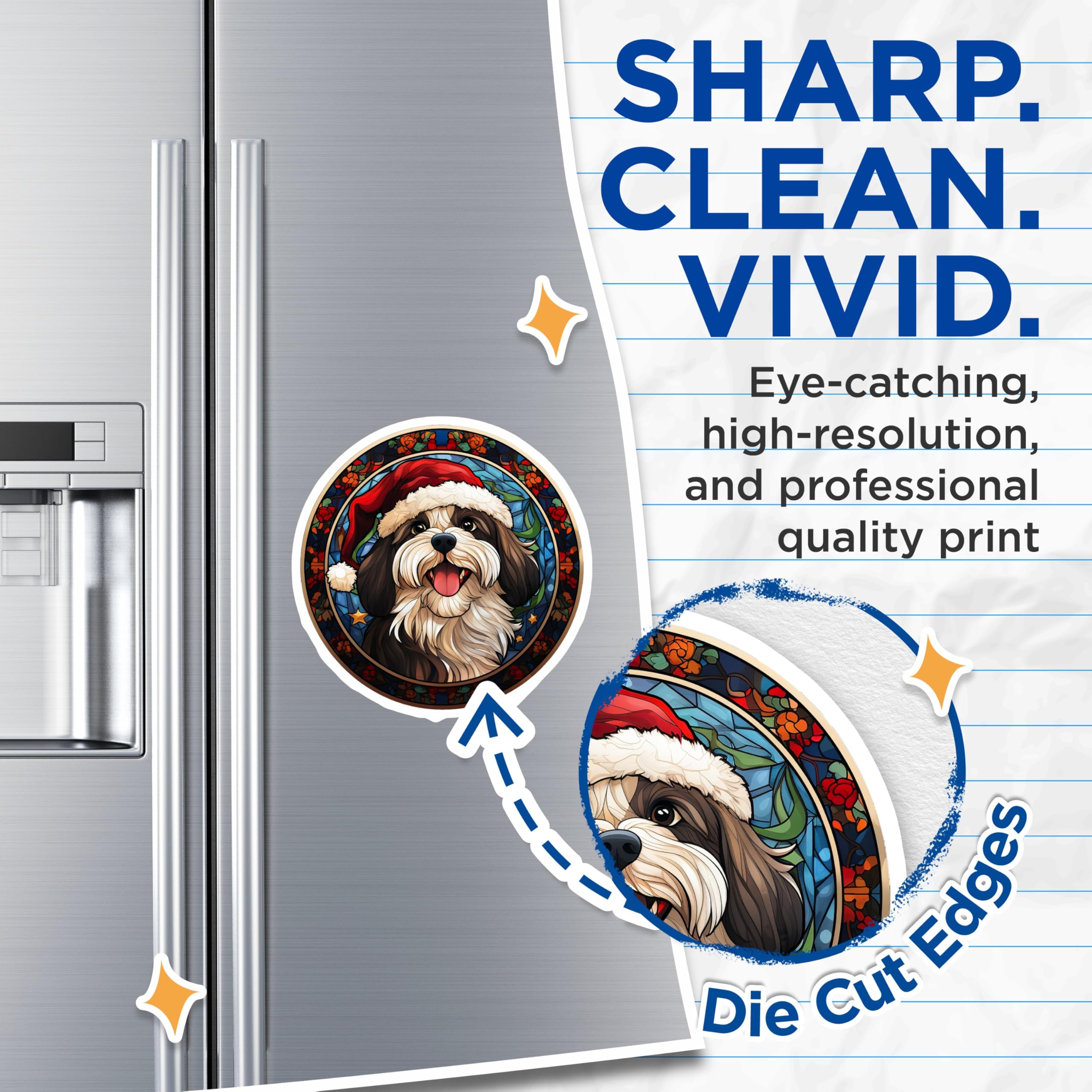 (2 Pack) Christmas Dog Magnets - Stained Glass Pet Decor - Holiday Dog Lover Present - 5 Inches On Longest Side - Thick Durable Magnet - Made in USA - MAG29870