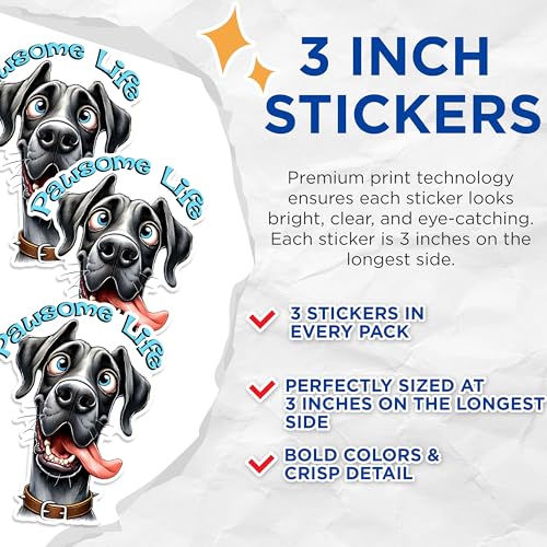 (3 Pack) Pawsome Life Dog Decals - Funny Dog Laptop Decal - Playful Pup Decal - 3 Inches On Longest Side - Easy Peel & Apply - Made in USA - 3MCS1605