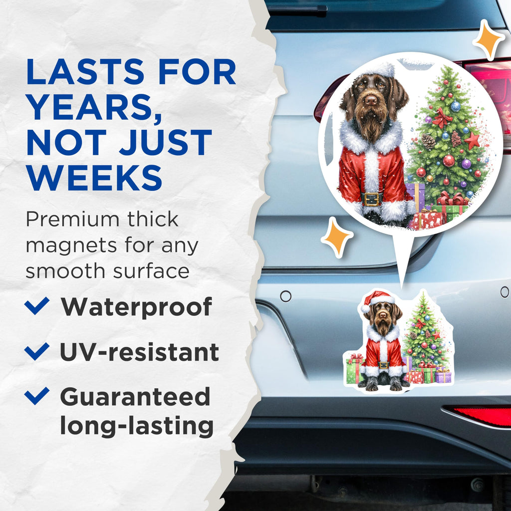(2 Pack) Santa Dog Magnets - Christmas Wirehaired Pointer - Holiday Pet Decor - 5 Inches On Longest Side - Thick Durable Magnet - Made in USA - MAG27788