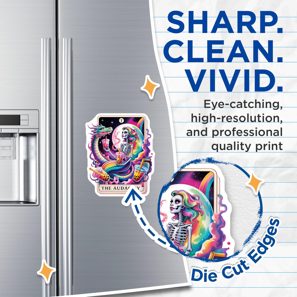 (2 Pack) The Audacity Magnets - Skeleton Dragon Boba Tea Tarot Card - Rainbow Gothic Fantasy Fridge Decor - 5 Inches On Longest Side - Thick Durable Magnet - Made in USA - MAG20170