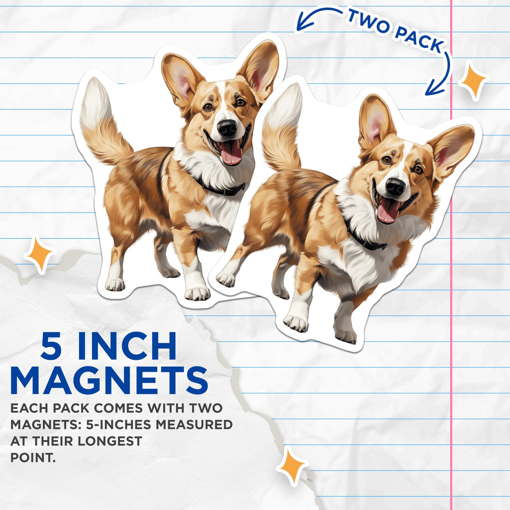 (2 Pack) Corgi Magnets - Adorable Dog Magnets - Pet Lover Decor - Fridge Locker Display - 5 Inches On Longest Side - Thick Durable Magnet - Made in USA - MAG28285