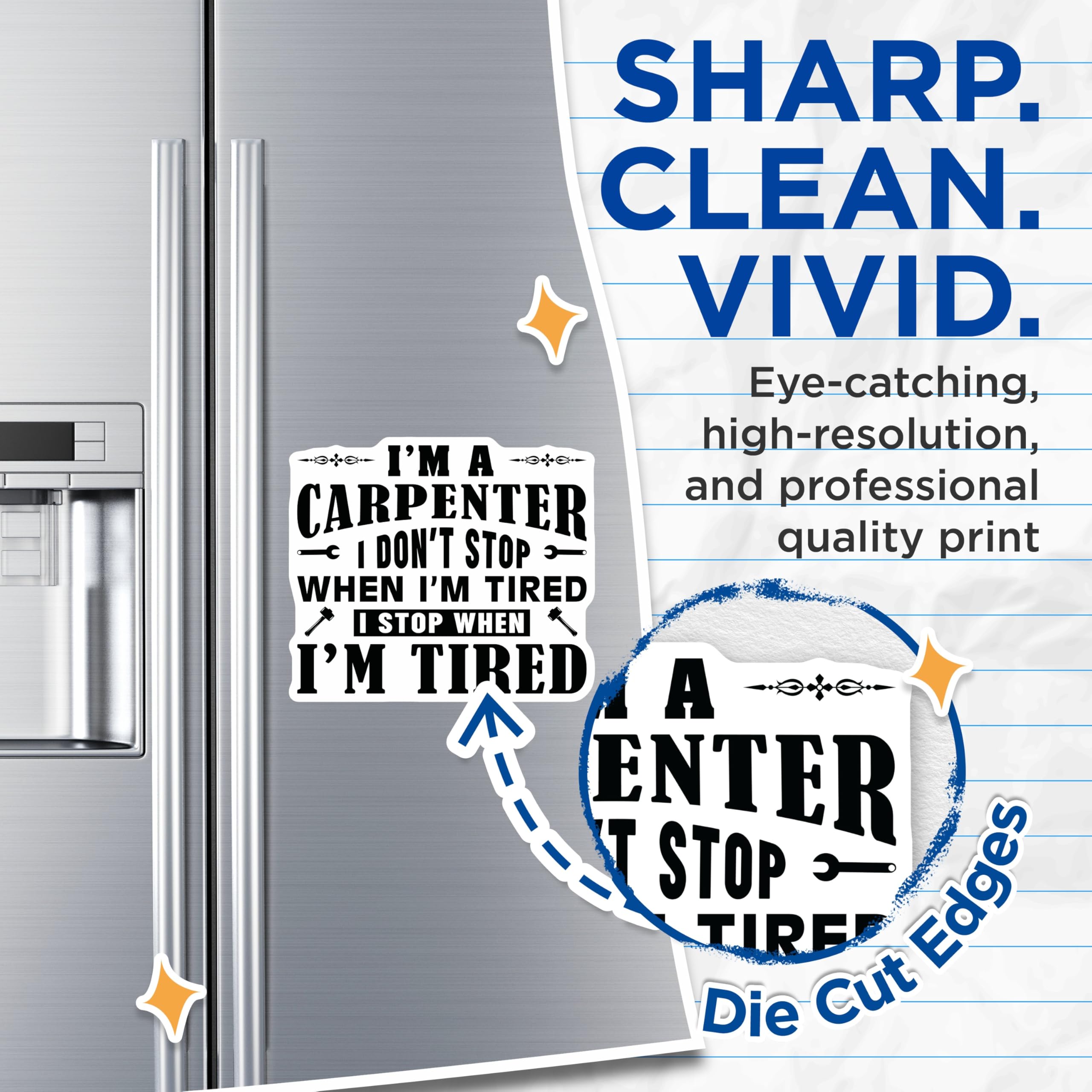 (2 Pack) Carpenter Tired Quote Magnets - Tradesman Humor Decor - Work Ethic Saying - 5 Inches On Longest Side - Thick Durable Magnet - Made in USA - MAG21031