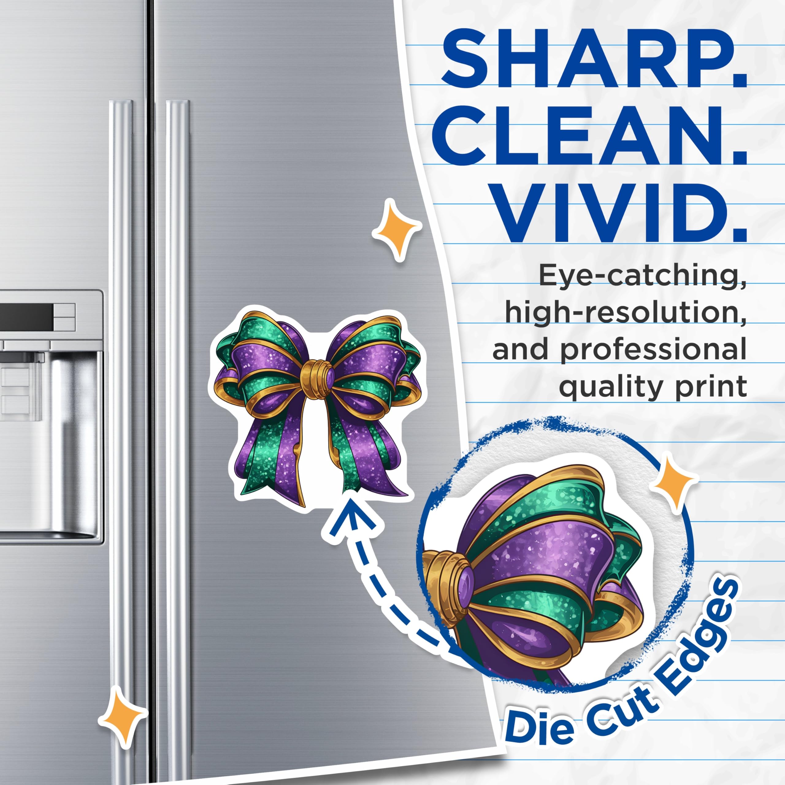 (2 Pack) Mardi Gras Bow Magnets - Purple Green Decor - Celebration Magnets - 5" On Longest Side - Premium Magnet - for Cars, Refrigerators, Toolboxes, Lockers - Made in USA - MAG16215