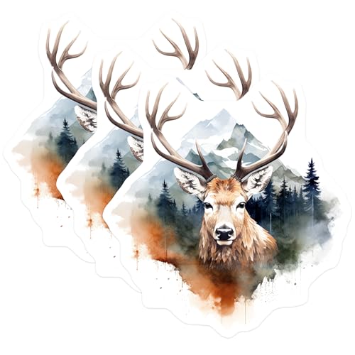 (3 Pack) Deer Decals - Watercolor Deer Art - Mountain Laptop Decals - 3 Inches On Longest Side - Easy Peel & Apply - Made in USA - 3MCS2577