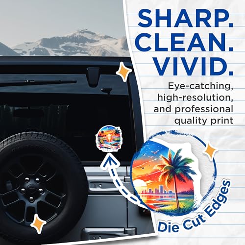 (2 Pack) Florida Adventure Stickers - Sunset Nature Art - Tropical Vacation Illustration - 5" On Longest Side - Sticks to Smooth Flat Surfaces - Made in USA - BMCS6659