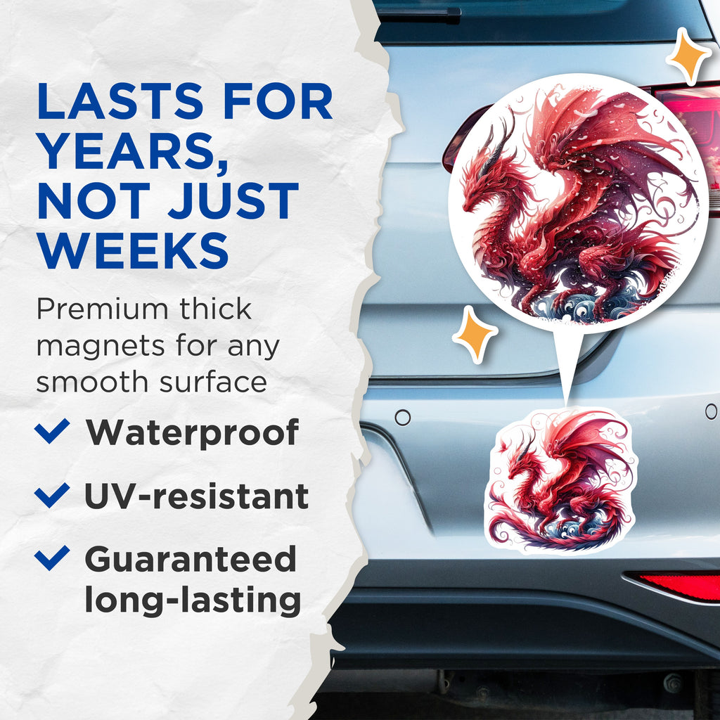 (2 Pack) Mythical Beast Magnets - Red Dragon Fantasy Art - D&D Gamer Decor - Refrigerator Accent - 5 Inches On Longest Side - Thick Durable Magnet - Made in USA - MAG36904