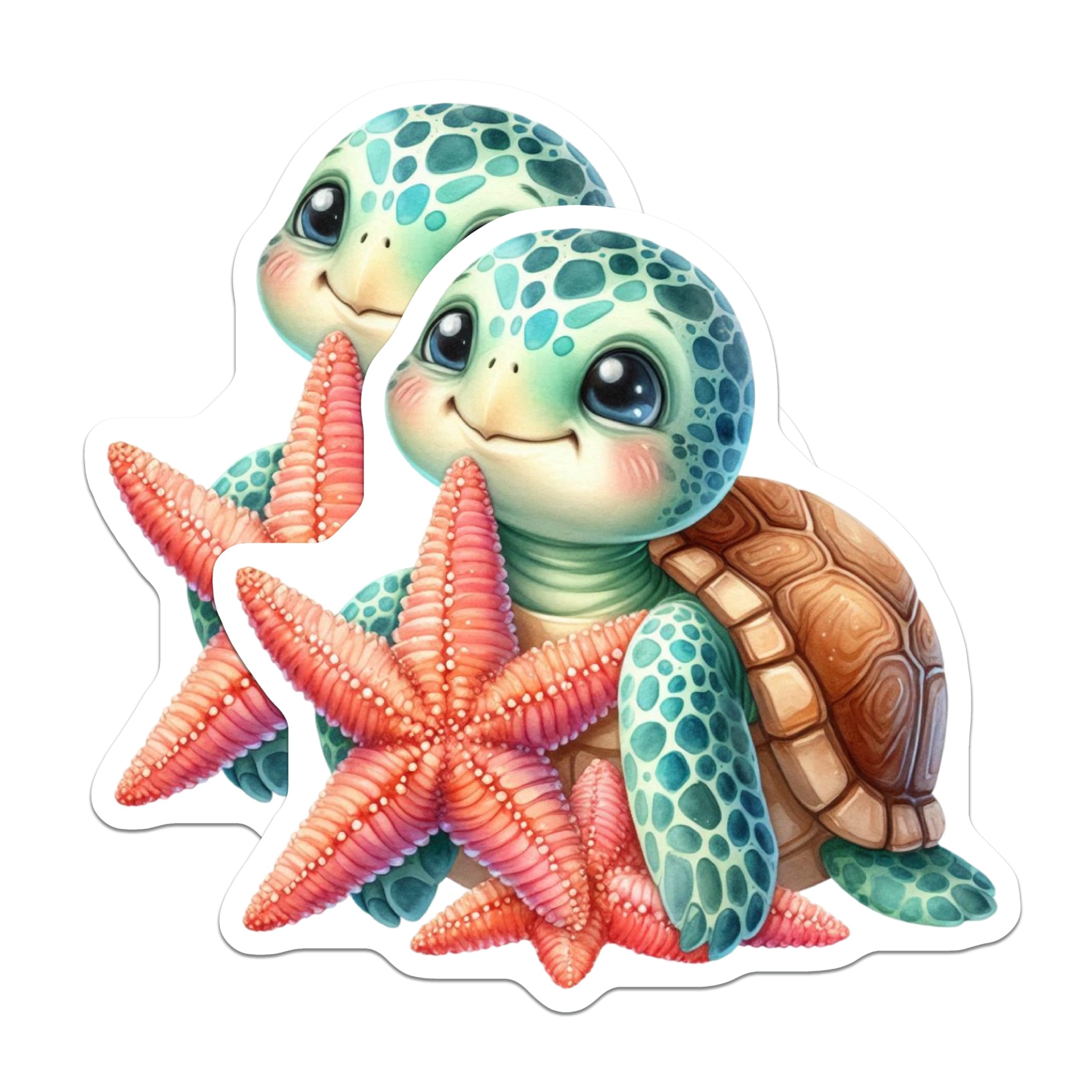 (2 Pack) Adorable Baby Sea Turtle Magnets - Cute Starfish Marine Life Decor - Ocean Themed Fridge Locker Accessories - 5 Inches On Longest Side - Thick Durable Magnet - Made in USA - MAG20857