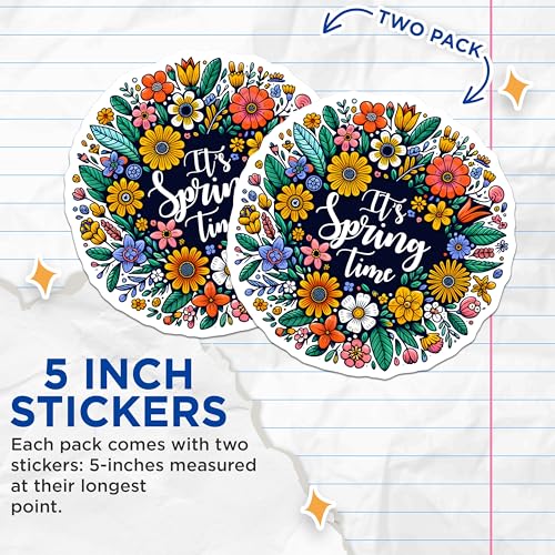 (2 Pack) Spring Time Floral Stickers - Colorful Flower Decals - Seasonal Decorative - 5" On Longest Side - Sticks to Smooth Flat Surfaces - Made in USA - BMCS7994