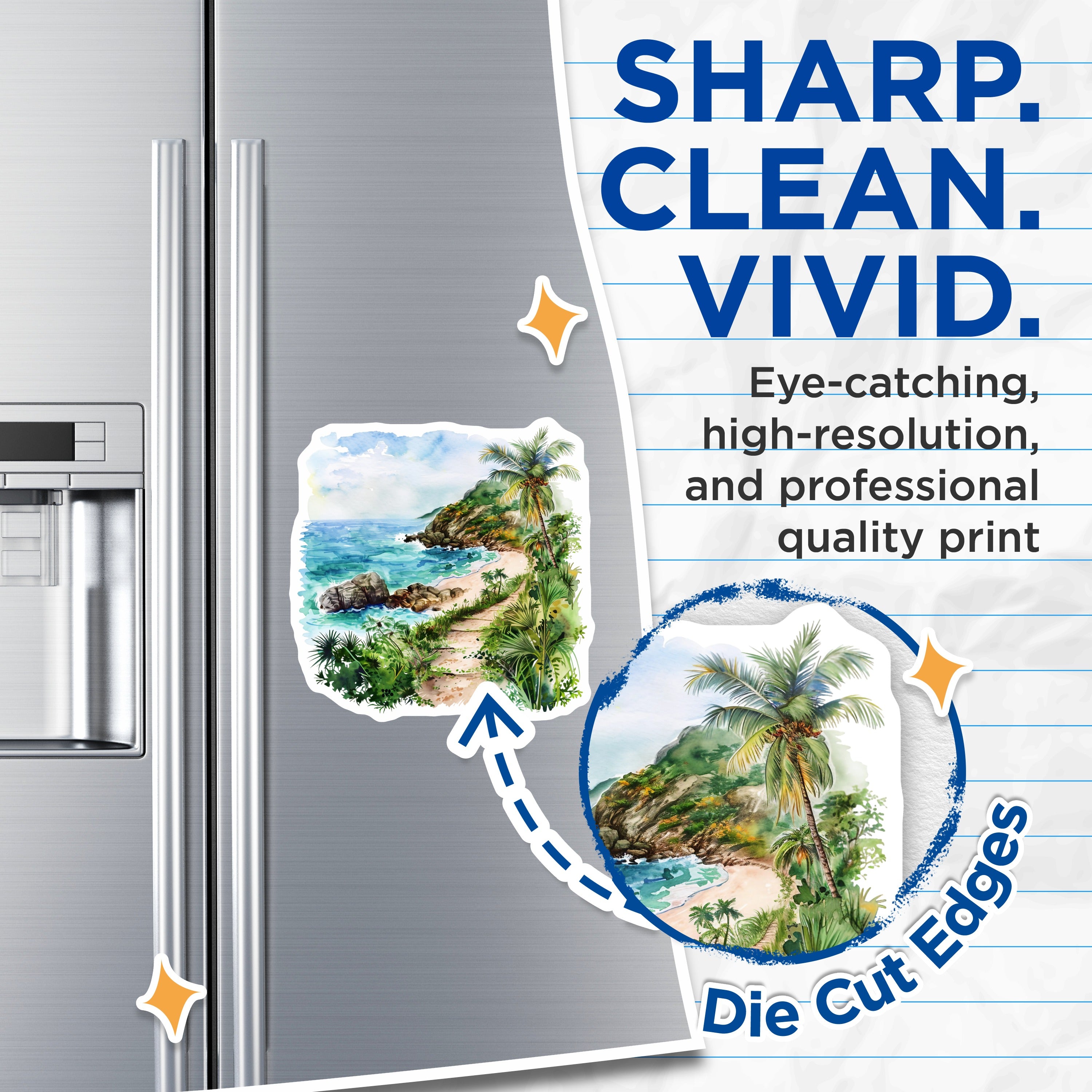 (2 Pack) Tropical Beach Magnets - Ocean Scene Art - Island Paradise Decor - Summer Vacation Keepsake for Fridge - 5 Inches On Longest Side - Thick Durable Magnet - Made in USA - MAG39525