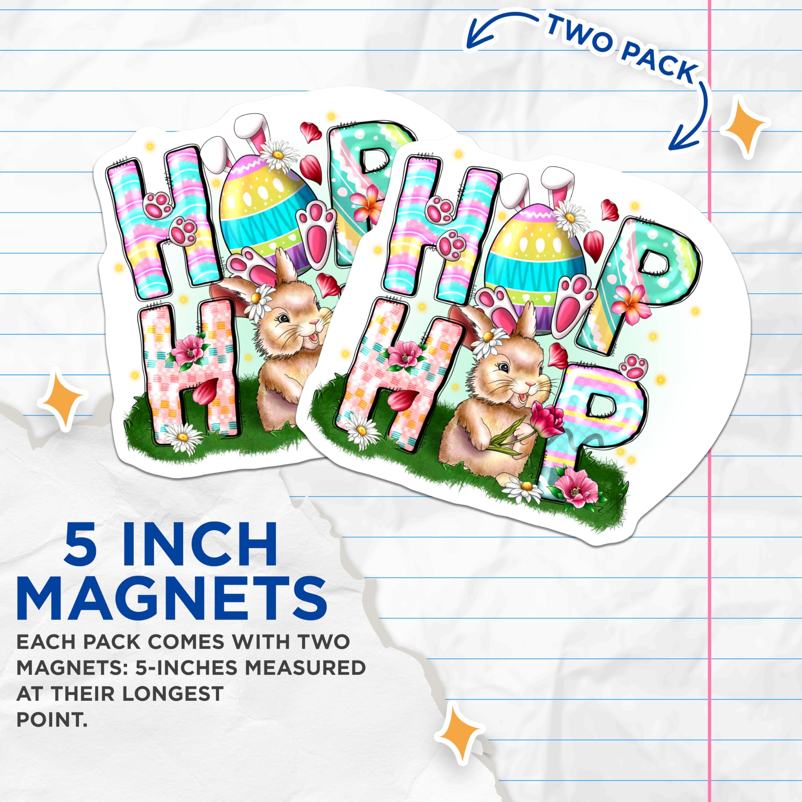 (2 Pack) Hippity Hoppity Easter Magnets - Spring Bunny Decor - Cute Refrigerator Magnets - Fun Holiday Kitchen Decor - 5 Inches On Longest Side - Thick Durable Magnet - Made in USA - MAG30277