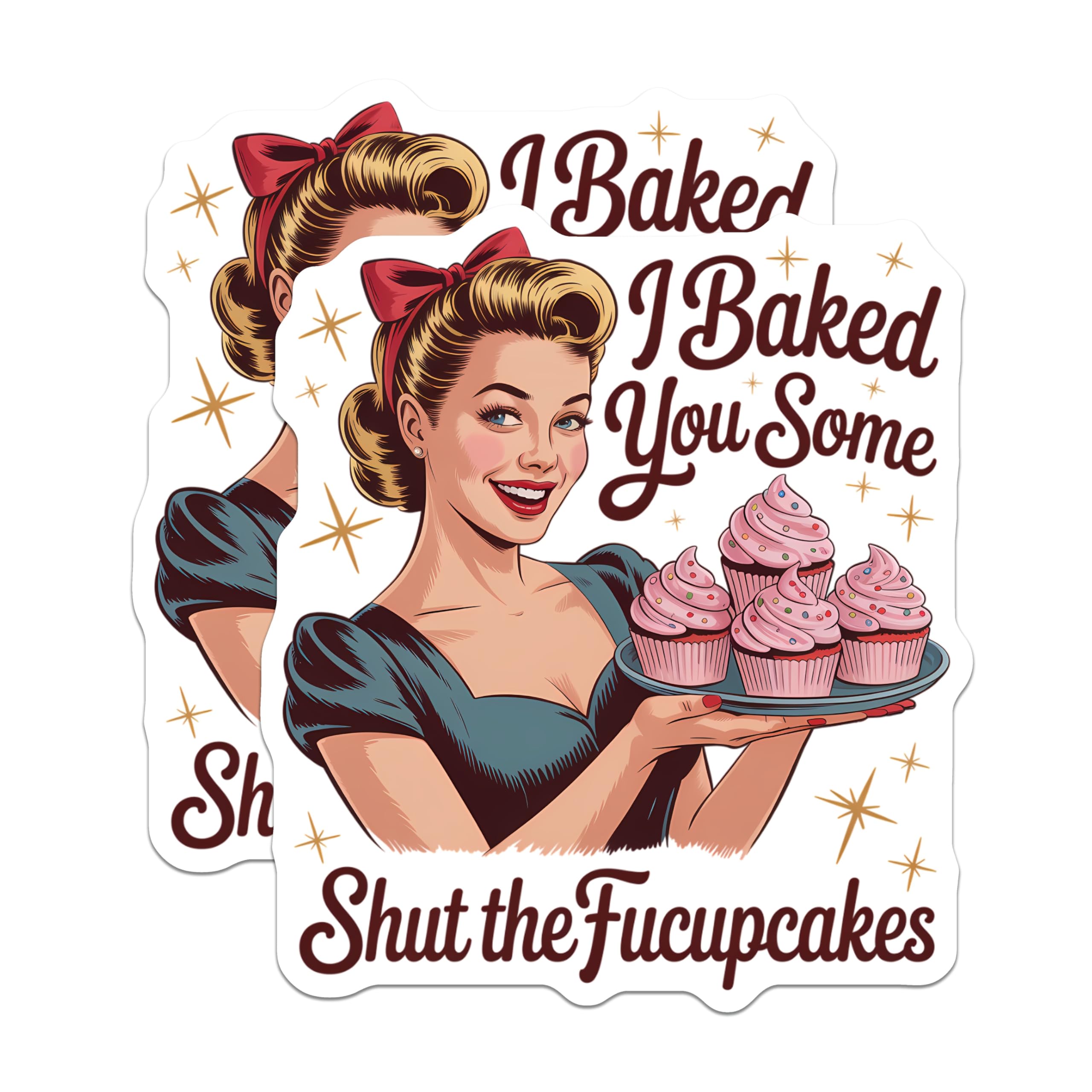 (2 Pack) Pinup Girl Magnets - Humorous Baking Quote Magnets - Sassy Kitchen Decor - Retro Cupcake Art Refrigerator Accessory - 5 Inches On Longest Side - Thick Durable Magnet - Made in USA - MAG21736