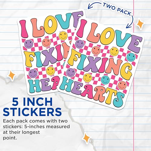 (2 Pack) I Love Fixing Hearts Stickers - Cute Fun Designs - 5" On Longest Side - Sticks to Smooth Flat Surfaces - Made in USA - BMCS9128 - BMCS9128