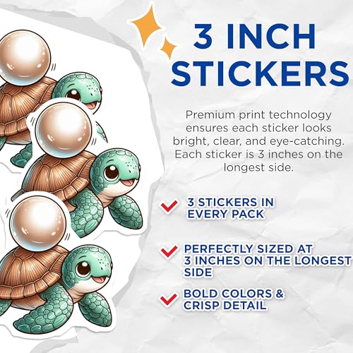 (3 Pack) Turtle Decals - Cute Sea Turtle - Laptop Decal - 3 Inches On Longest Side - Easy Peel & Apply - Made in USA - 3MCS0092