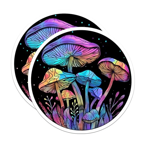 (2 Pack) Psychedelic Mushroom Stickers - Rainbow Shroom Decals - Trippy Sticker Art - Mushroom Lover - 5" On Longest Side - Sticks to Smooth Flat Surfaces - Made in USA - BMCS6433