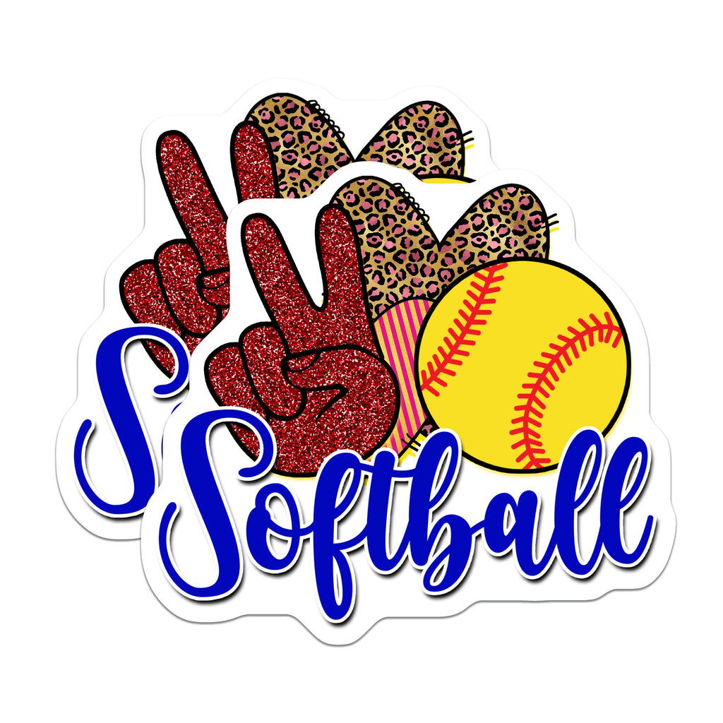 (2 Pack) Softball Magnets - Peace Sign Glitter Design - Leopard Print Player Coach Team Decor - 5 Inches On Longest Side - Thick Durable Magnet - Made in USA - MAG38139
