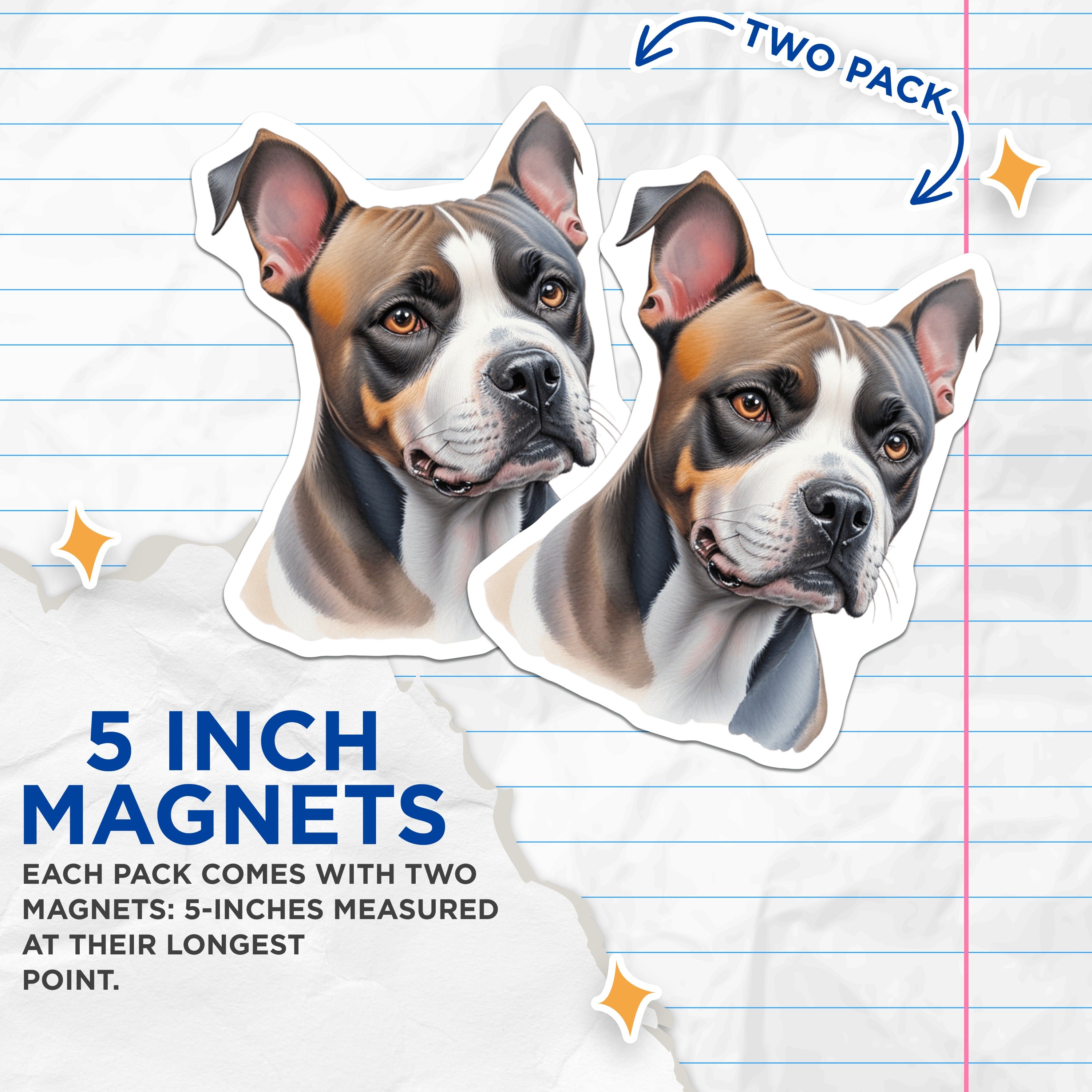 (2 Pack) Pit Bull Dog Magnets - American Staffy Lover - Refrigerator Pet Owner Decor - Animal Friend Supplies - 5 Inches On Longest Side - Thick Durable Magnet - Made in USA - MAG39410