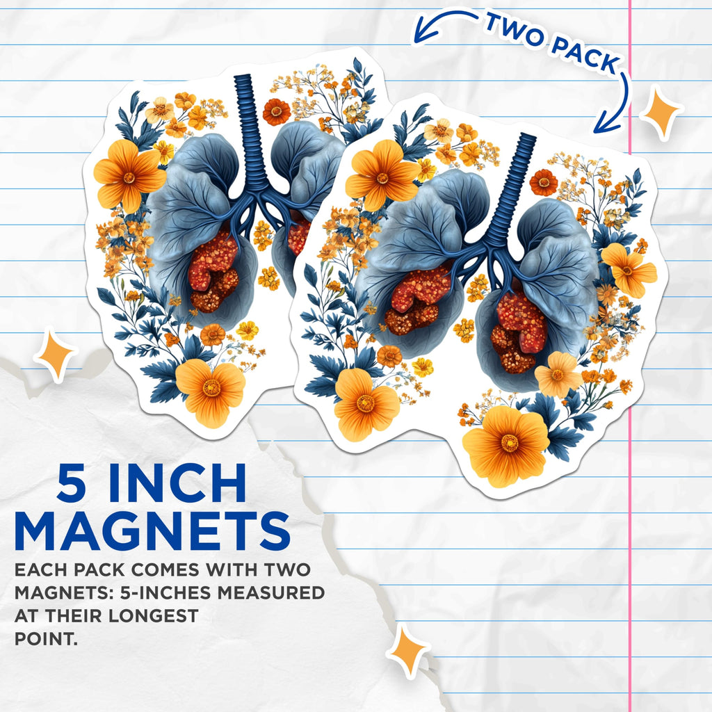 (2 Pack) Floral Lungs Magnets - Human Anatomy Art - Doctor Nurse Appreciation - 5 Inches On Longest Side - Thick Durable Magnet - Made in USA - MAG26251