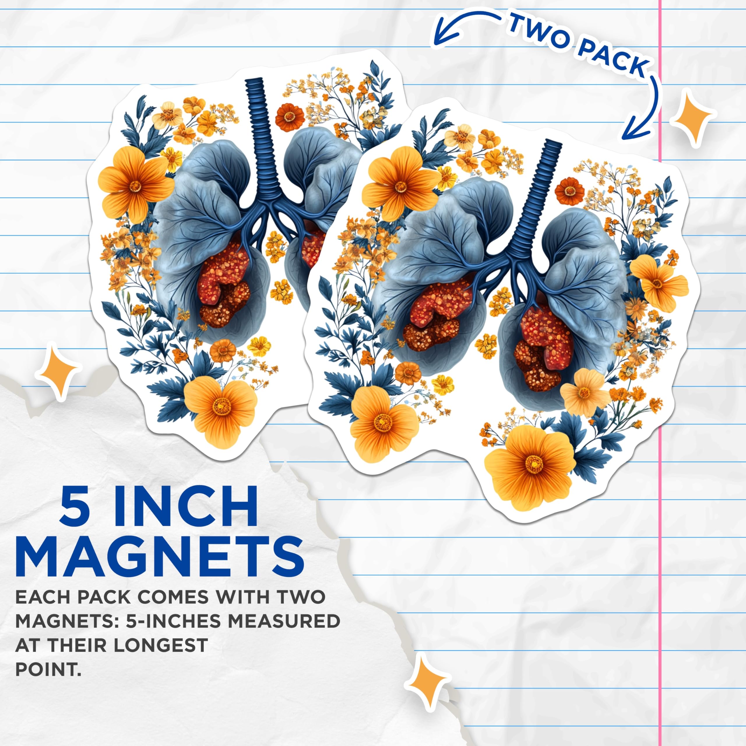 (2 Pack) Floral Lungs Magnets - Human Anatomy Art - Doctor Nurse Appreciation - 5 Inches On Longest Side - Thick Durable Magnet - Made in USA - MAG26251