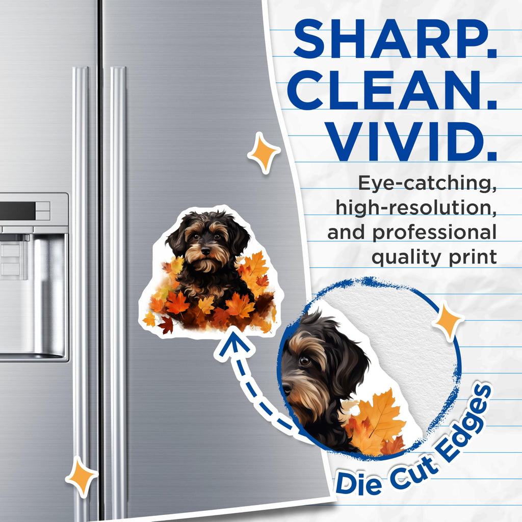 (2 Pack) Autumn Dog Lover Magnets - Cute Fall Puppy Decor - Seasonal Pet Owner Fridge Accents for Kitchen - 5 Inches On Longest Side - Thick Durable Magnet - Made in USA - MAG30013