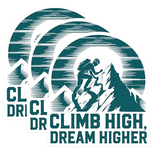 (3 Pack) Climb High Dream Higher Decals - Mountaineering Decal - Inspirational Decal - 3 Inches On Longest Side - Easy Peel & Apply - Made in USA - 3MCS4491