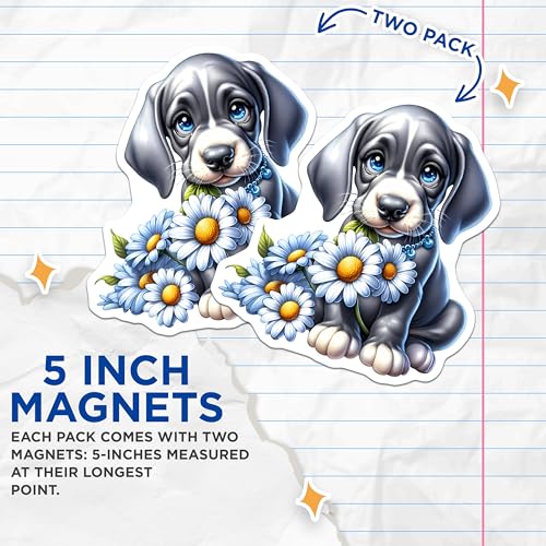 (2 Pack) Floral Dog Magnet - 5" On Longest Side - Sticks to Smooth Flat Surfaces - Made in USA - MAG9587