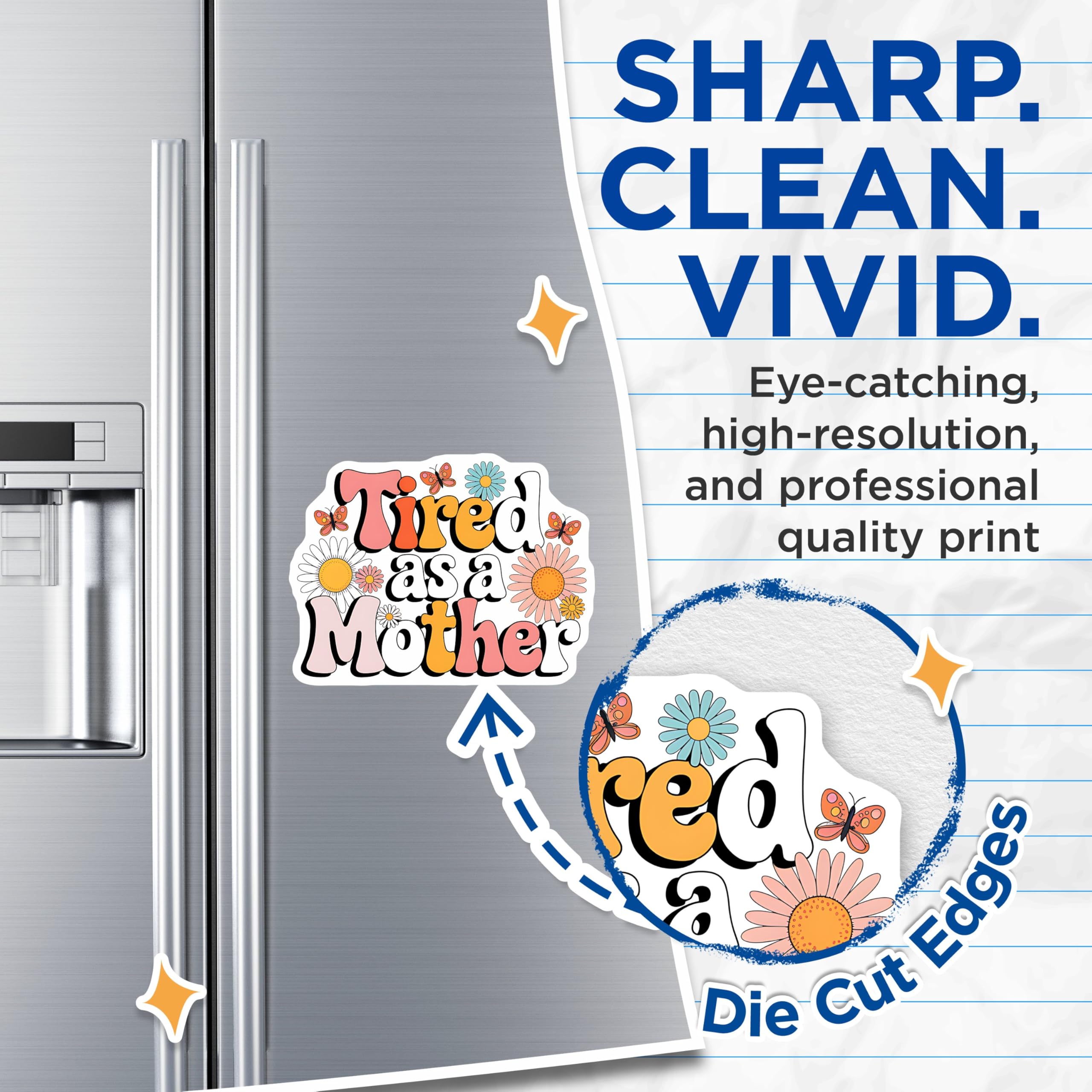 (2 Pack) Tired As A Mother Magnets - Funny Mom - Cute Motherhood Quote - 5" On Longest Side - for Cars, Fridges, Toolboxes - Made in USA - MAG3908
