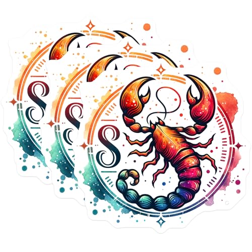 (3 Pack) Zodiac Sign Decals - Scorpio Art Decals - Astrology Stickers- 3 Inches On Longest Side - Easy Peel & Apply - Made in USA - 3MCS5663