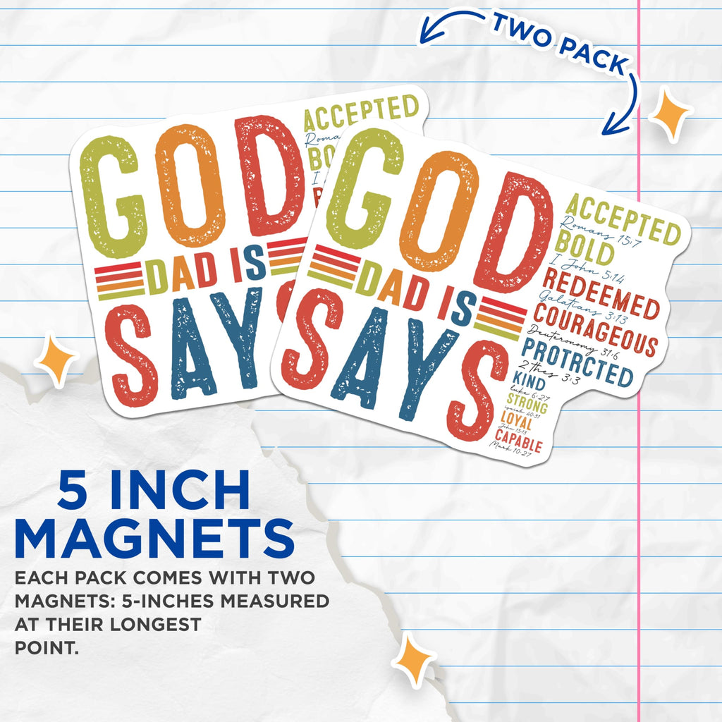 (2 Pack) God Says I Am Magnets - Christian Affirmation Decor - Bible Verse Faith Based Encouragement - 5 Inches On Longest Side - Thick Durable Magnet - Made in USA - MAG26692