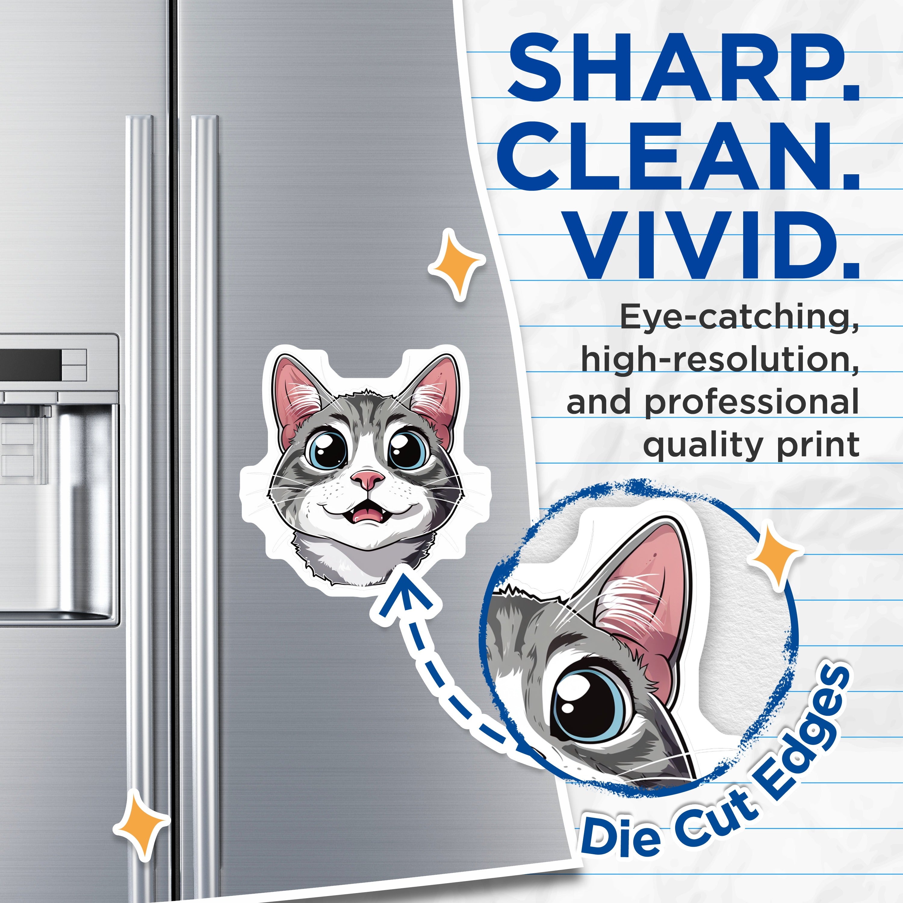 (2 Pack) Cute Cat Magnets - Kawaii Kitten Fridge Decor - Pet Lover Animal Face Art - Adorable Grey Tabby Magnet Set - 5 Inches On Longest Side - Thick Durable Magnet - Made in USA - MAG36577