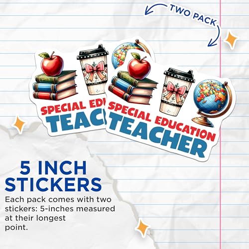 (2 Pack) Special Education Teacher Stickers - Apple Teacher Gift - Back to School - Classroom Decor - 5" On Longest Side - Sticks to Smooth Flat Surfaces - Made in USA - BMCS8034