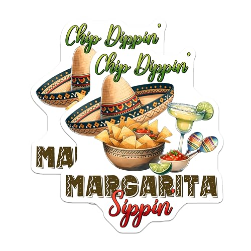 (2 Pack) Chip Dippin Margaritas Stickers - Fun Fiesta - Mexican Party Decor - Cinco De Mayo for Party Favors - 5" On Longest Side - Sticks to Smooth Flat Surfaces - Made in USA - BMCS8231