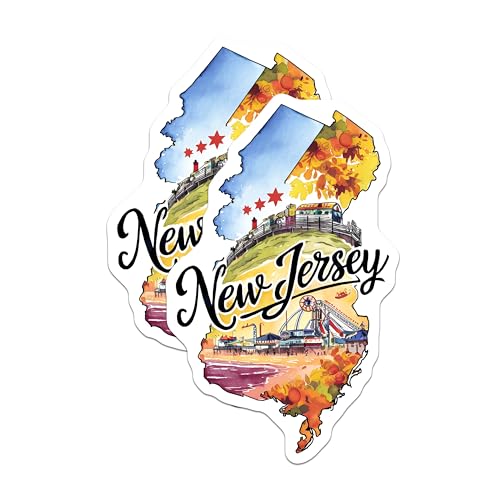 (2 Pack) New Jersey State Stickers - Travel Decal - Adventure Graphic - 5" On Longest Side - Sticks to Smooth Flat Surfaces - Made in USA - BMCS6314