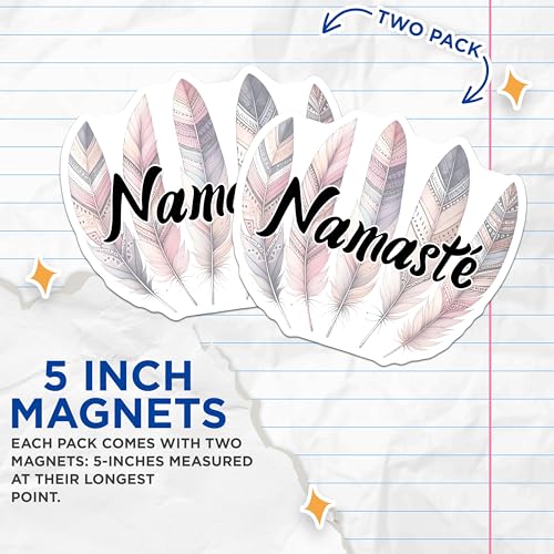 (2 Pack) Namaste Feather Magnets - Boho Home Decor - 5" On Longest Side - for Cars, Fridges, Toolboxes - Made in USA - MAG7549